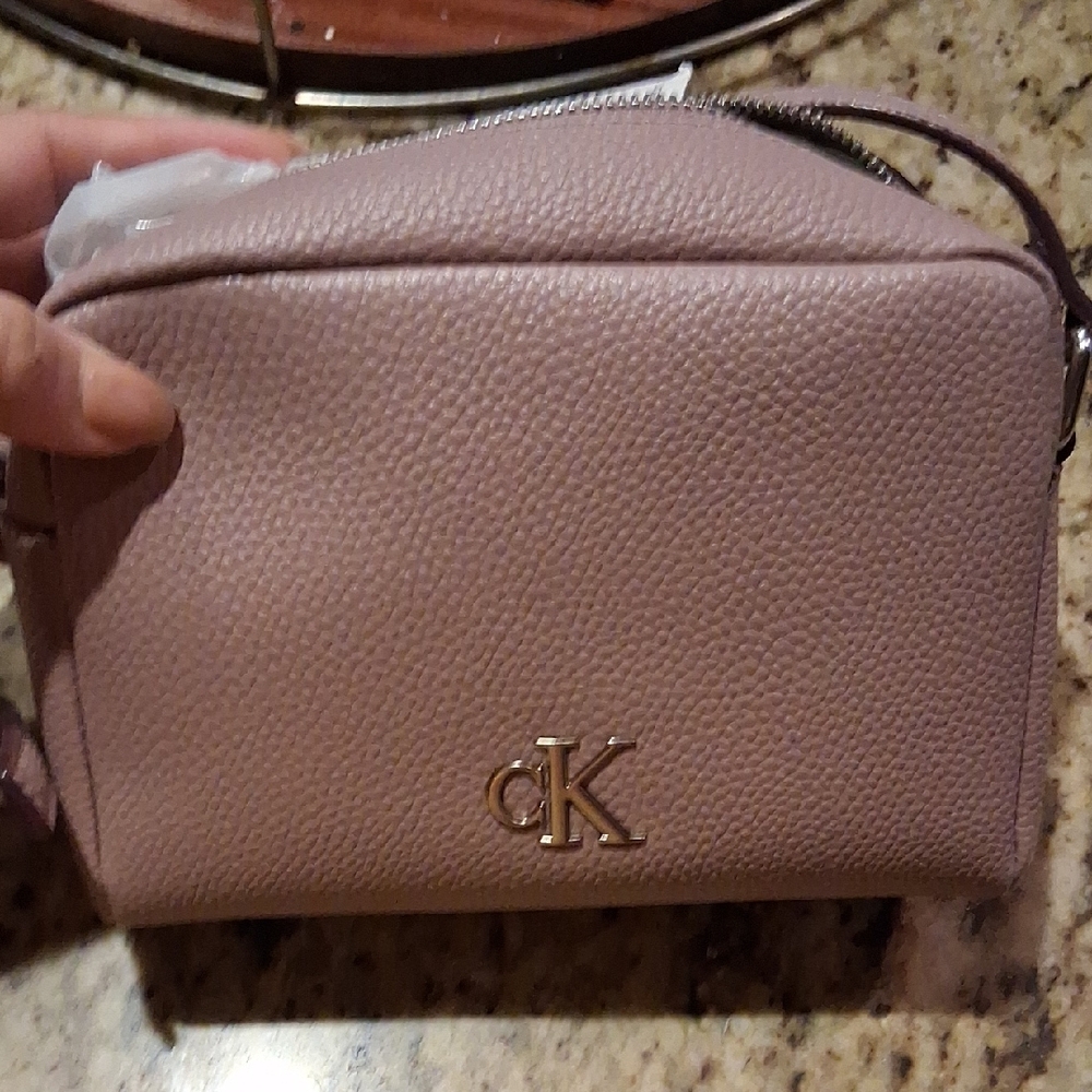 Calvin Klein Pink Textured Crossbody Bag with Metallic Accents